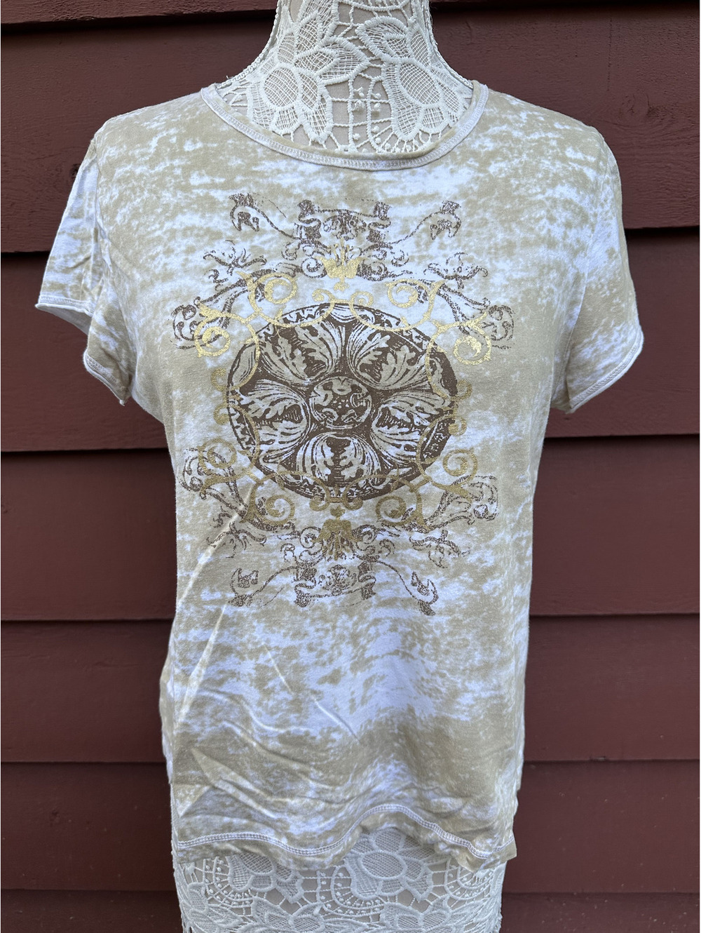 Arizona‎ Jean Co. Tan Tie Dye Ornate Graphic Tee